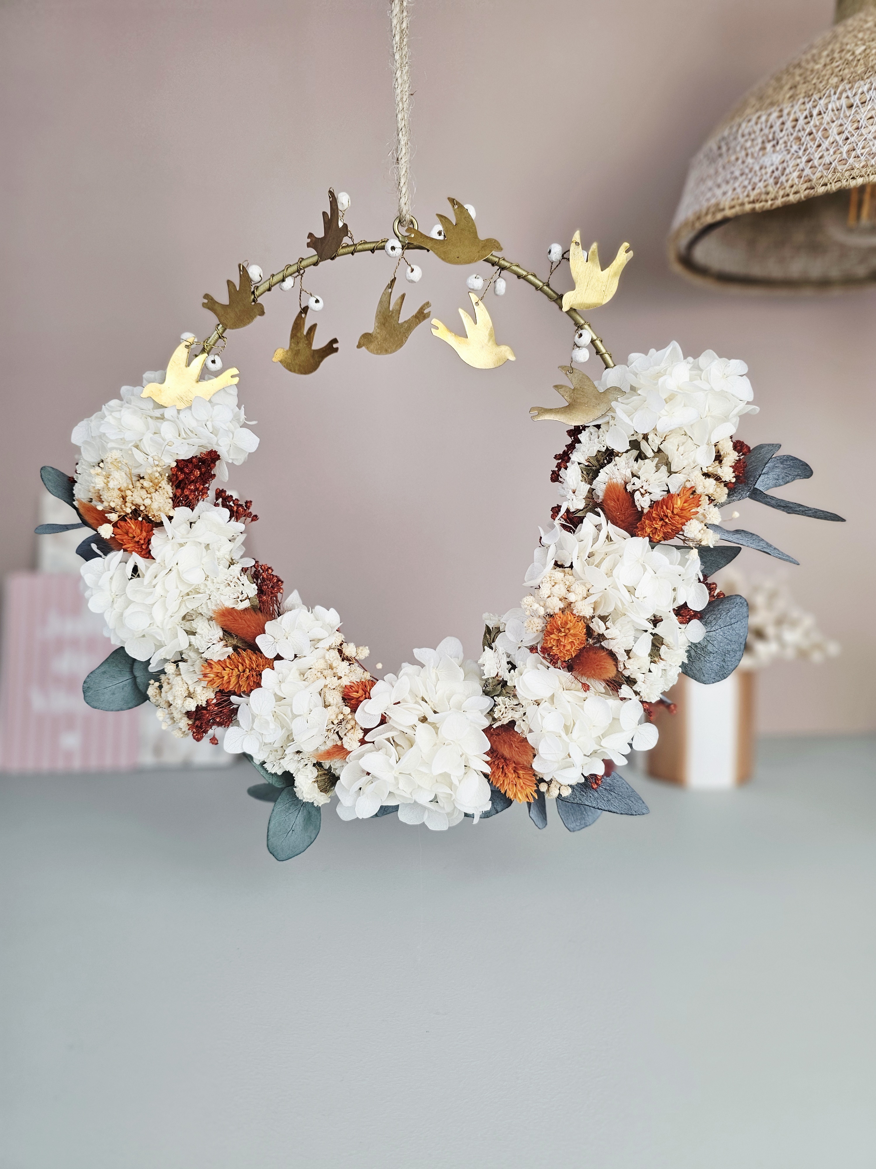 Couronne de fleurs oiseaux métal (personnalisable)