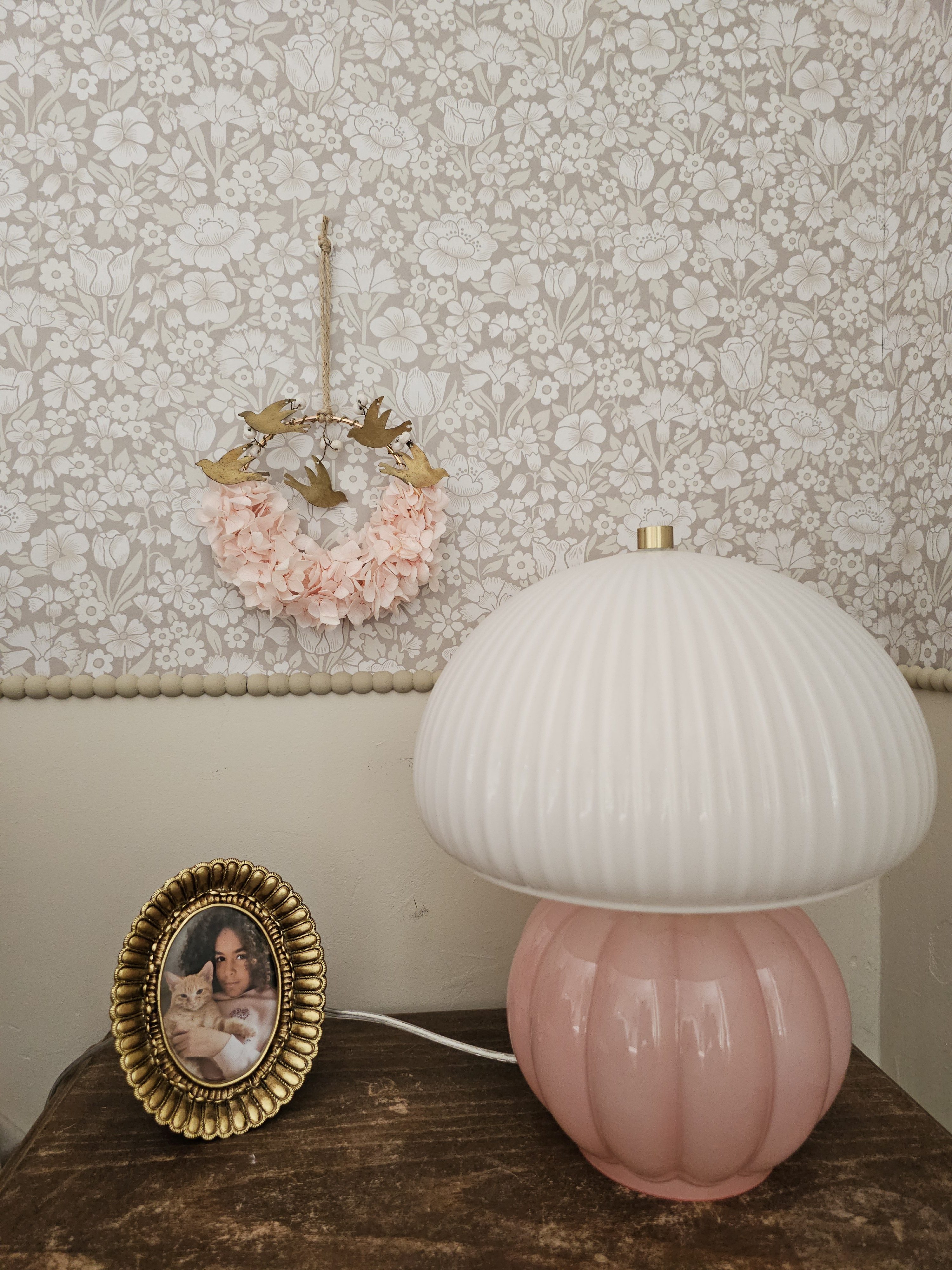 Mini couronne oiseaux rose pâle